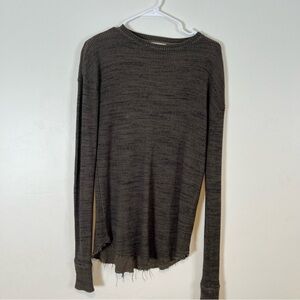 Tribe Kelley Distressed Long Sleeve Waffle Knit Shirt Olive Green Men’s …